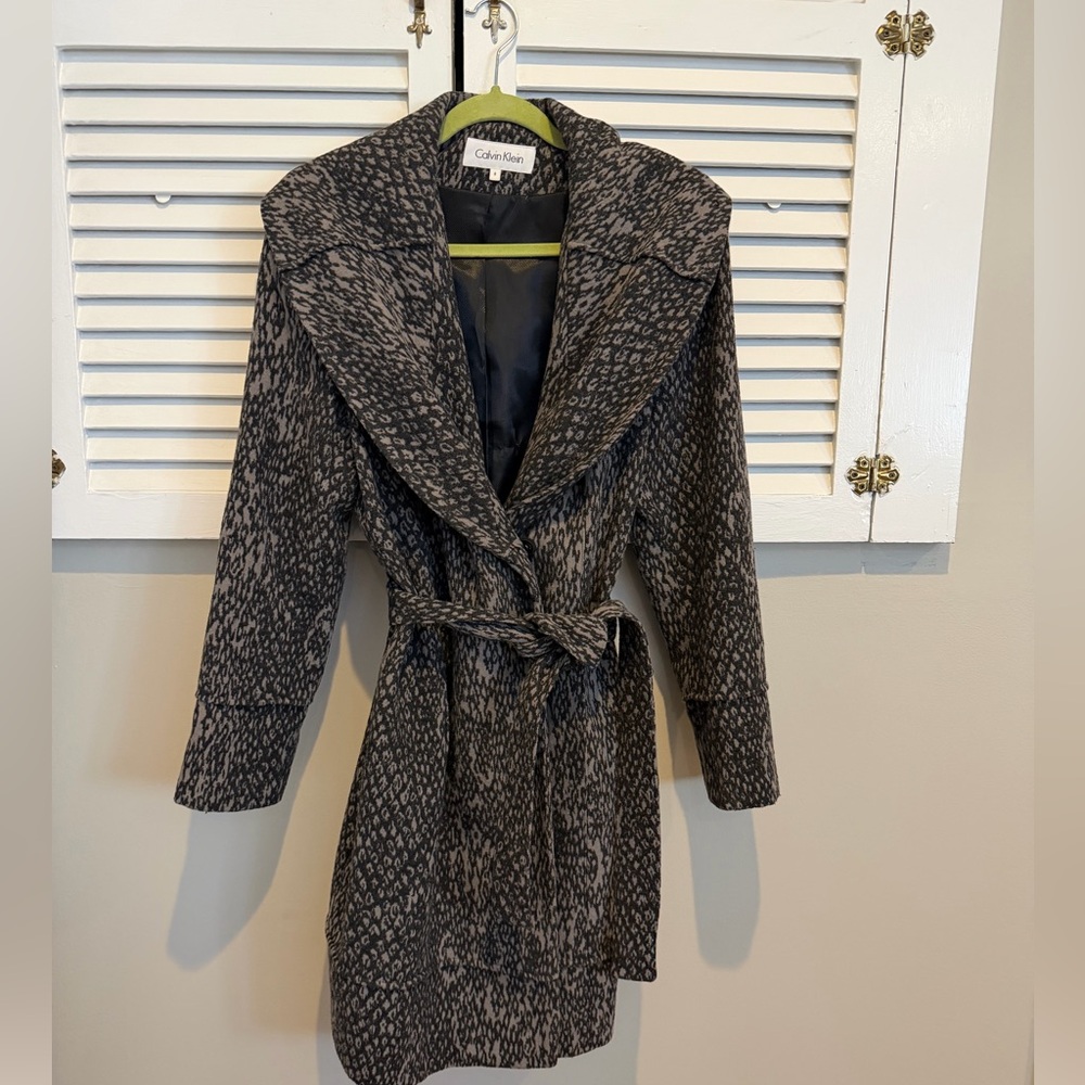 Calvin Klein Women's Patterned Gray Trench Coat